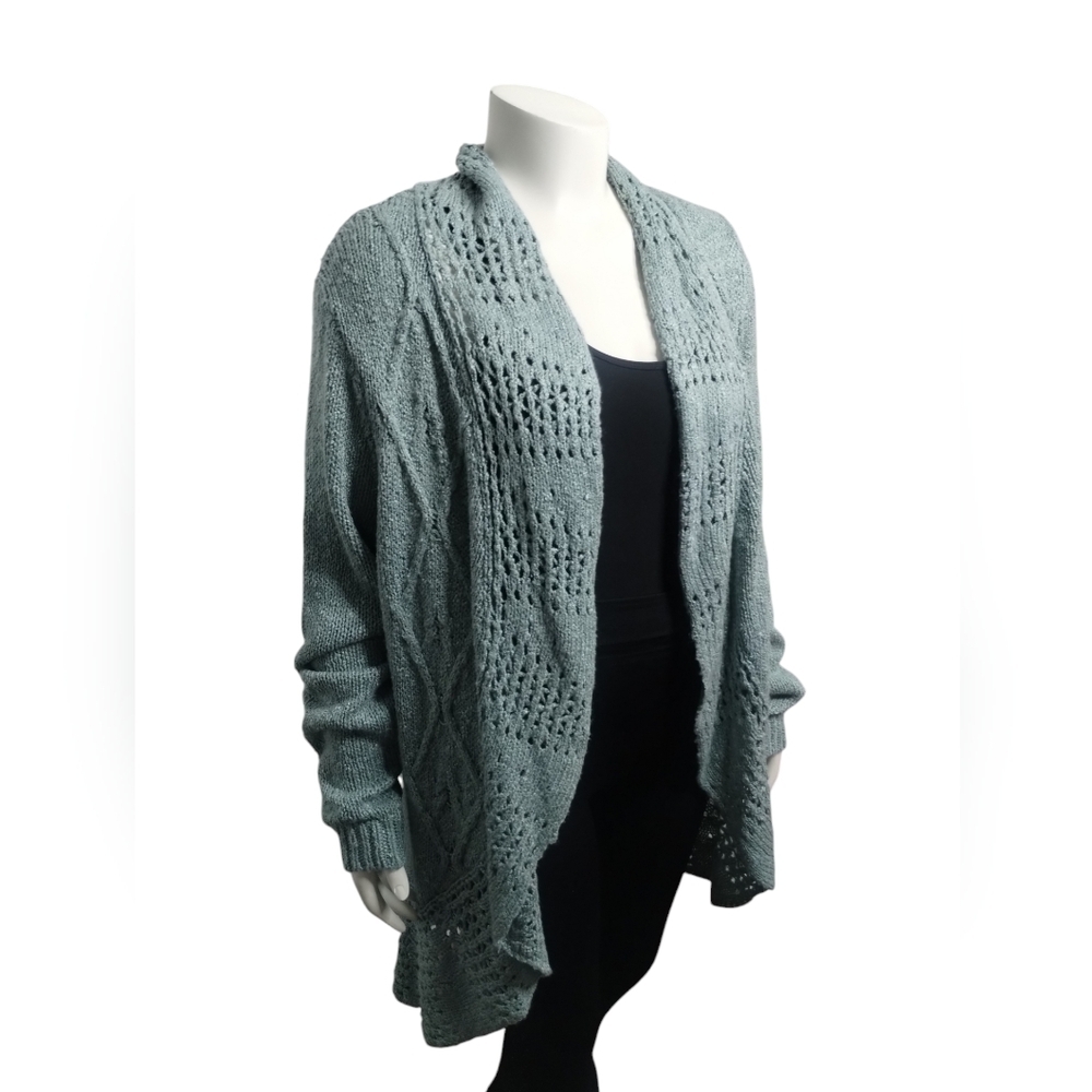 Vintage American Blues Heavy Knit Crochet XL Cardigan Chunky 3D‎ Sweater Cozy